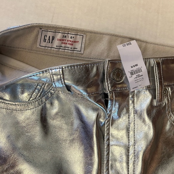 Silver metallic 5 pocket shiny silver faux leather jean Gap NWT Sz-6R (28). H17 - Picture 5 of 16